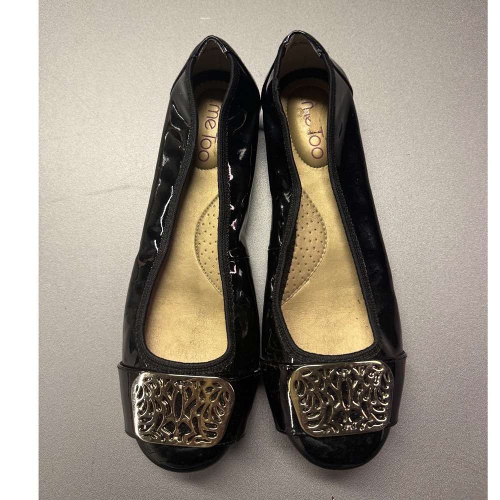Me Too Womens Black Patent Leather casual career Ballet Flats Square Toe 8.5M